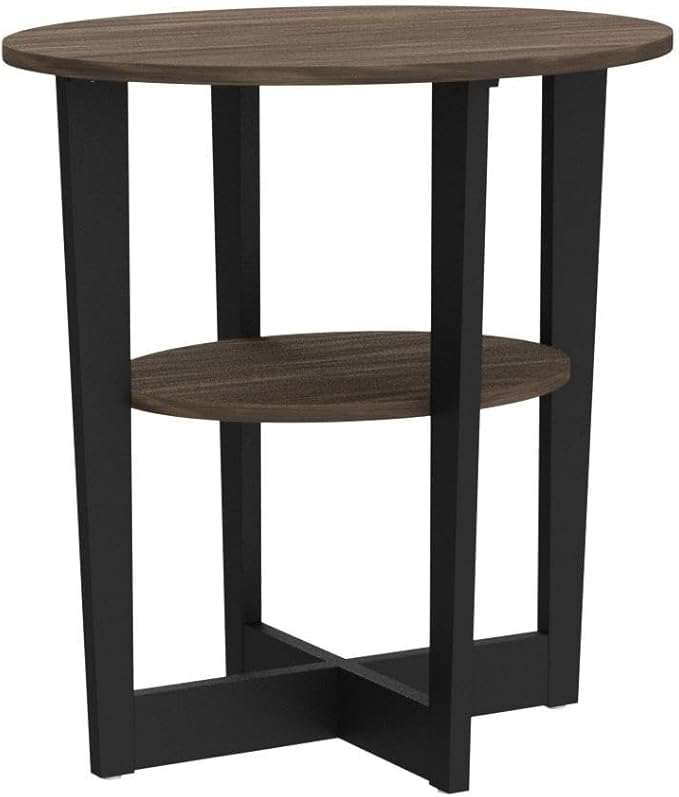 Furinno JAYA Side Table Set of 2, 2-Tier Round Modern End Table