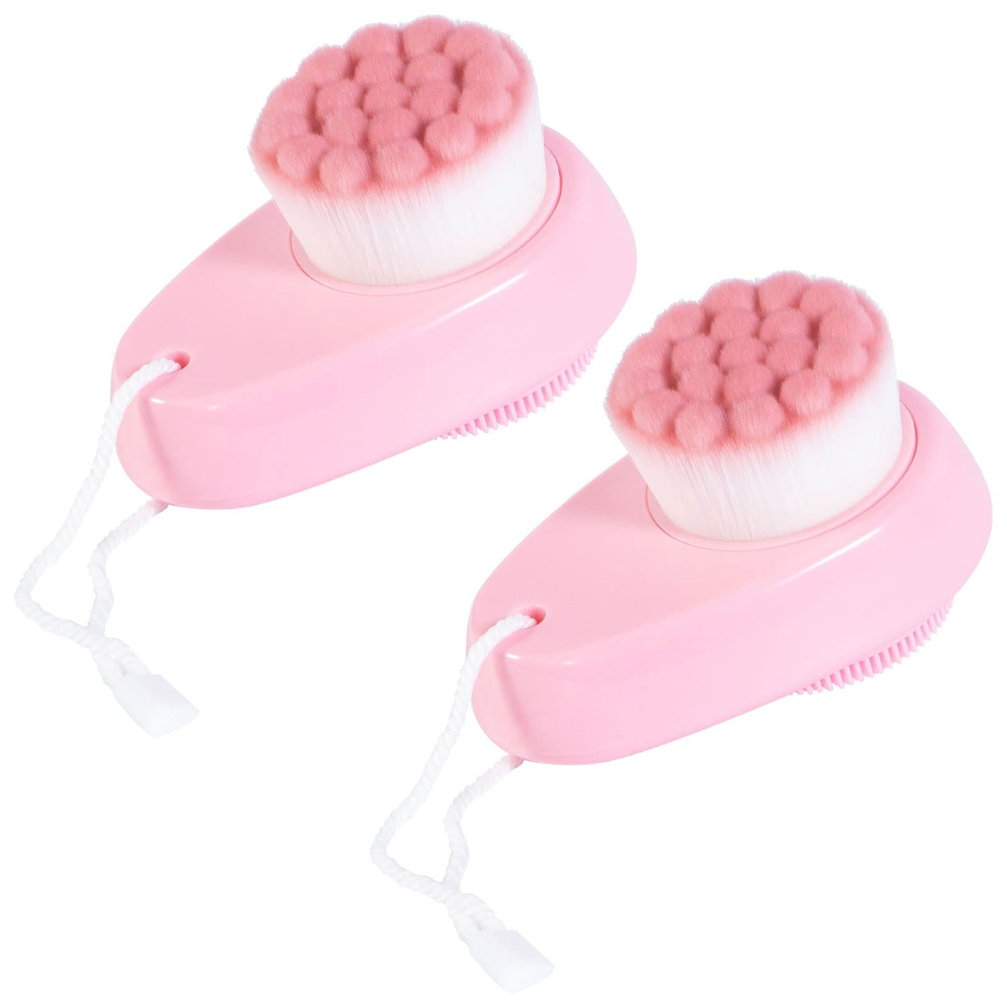 2 Pack Facial Cleansing Brush 2 in 1 for Face Exfoliation, Soft Bamboo Charcoal Microfiber Bristle Dual Face Silicone Scrubber Brush for Pore Deep Cleansing Skincare with Lid, Black+Gradient