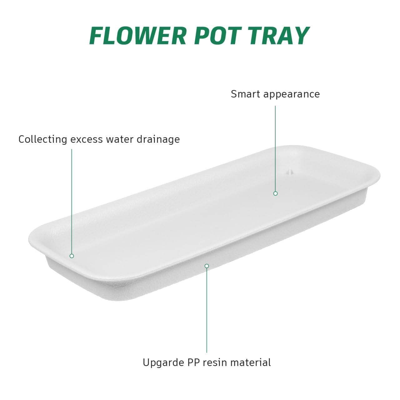 IMIKEYA 5 Pack Rectangular Plastic Plant Drip Trays: 12 Inch White Plant Saucers for Indoors, Windowsill, Flower Pot Planter Drip Tray to Catch Water