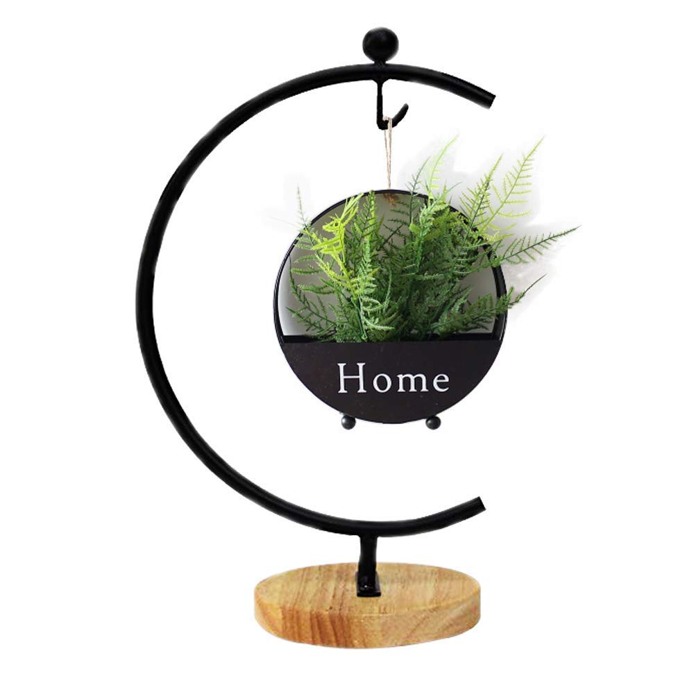 Ornament Display Stand Iron Hanging Pot Hook Stand Rack Holder for Hanging Glass Globe Air Plant Terrarium Witch Ball and Home Wedding Decoration Creative Gift Wood Base (Thick G Shape 2 Pack, Black)