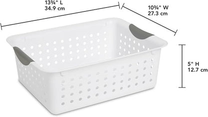 Sterilite 12-Pack Medium Ultra Basket, Open Top Plastic Storage Organizer, White - Classic Baskets for Organizing Countertops, Pantry Shelves, Kitchen Cabinets, Laundry Rooms or Home Offices