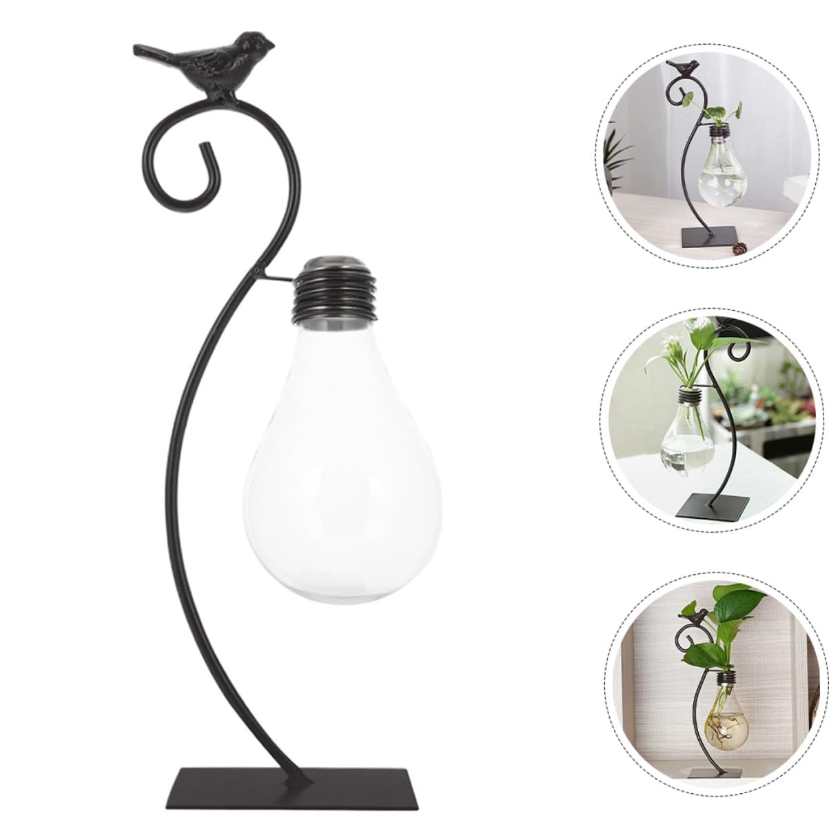 GALPADA Creative Hydroponic Glass Vase with Metal Stand, Small Tabletop Flower Vase Ornament for Home Decor and Plant Propagation, Contemporary Glass Terrarium Planter