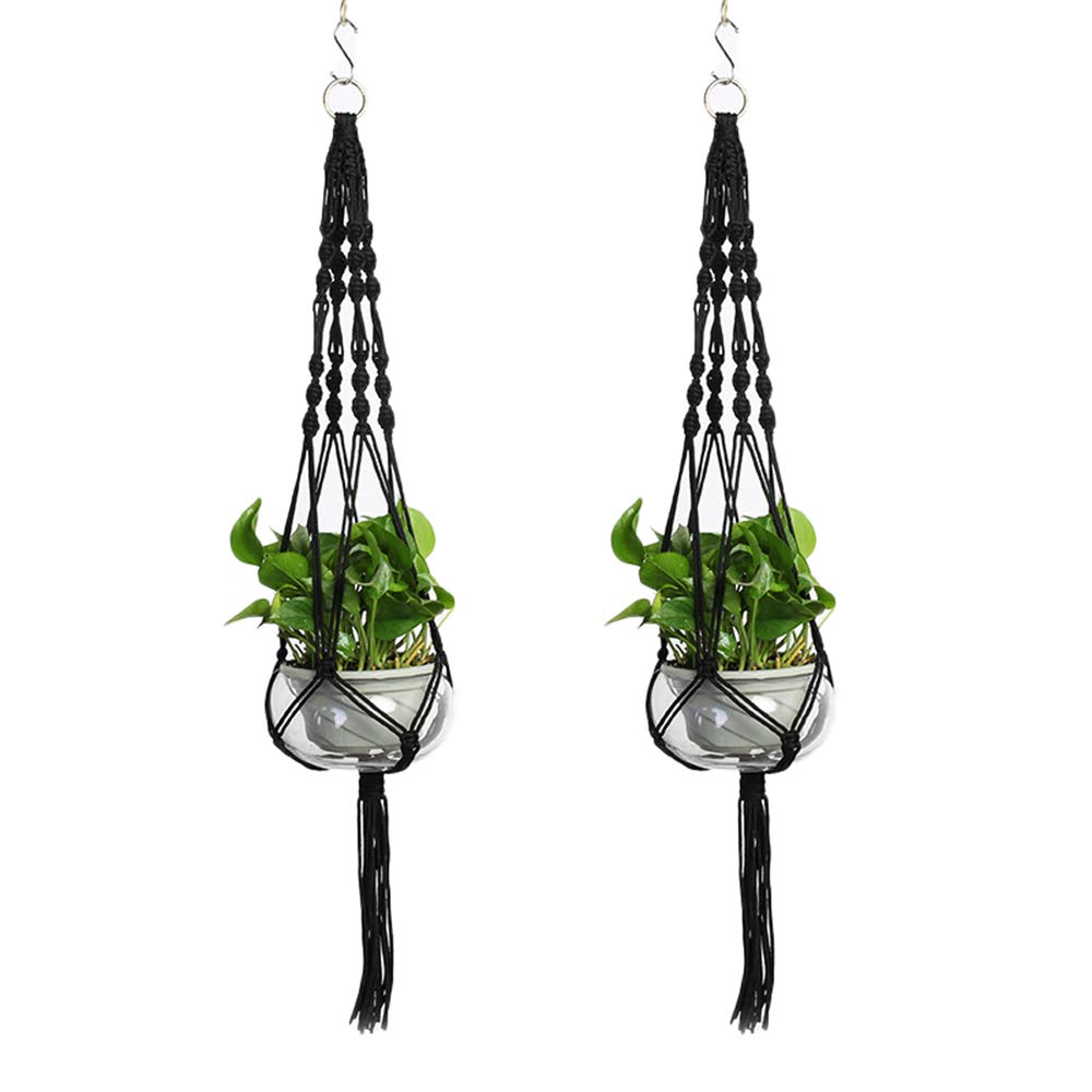 Vpang 2 Pack Macrame Plant Hanger, Outdoor Indoor Hanging Planter Basket Flower Pot Holder Nylon Rope Home Decor 41 Inch (Black)