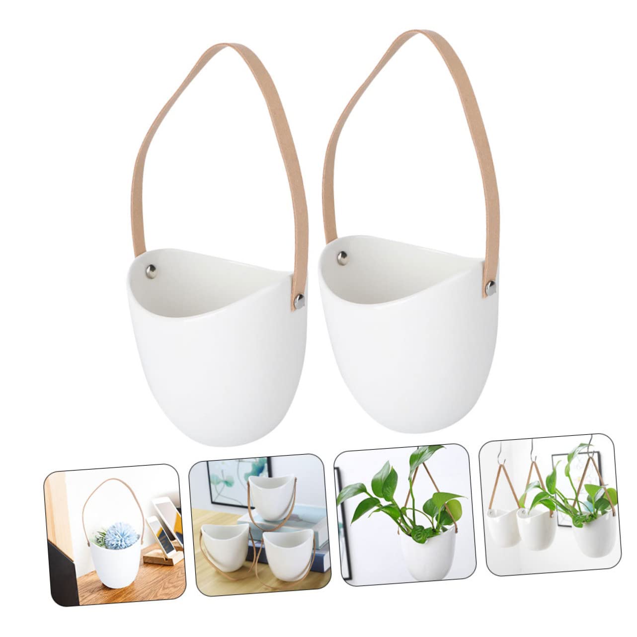 COLLBATH 2Pcs Ceramic Hanging Planter Indoor Modern Plant Hanger for Succulents Stylish Pot for Home Decor Wall-Mounted Flowerpot Garden Accessory