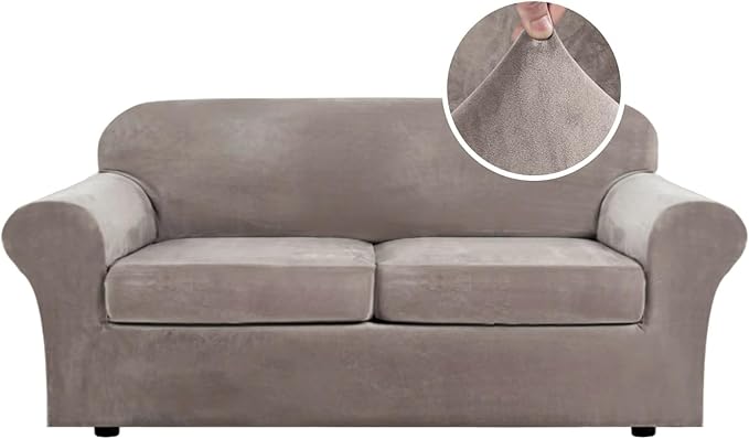 H.VERSAILTEX Real Velvet Plush 3 Piece Stretch Sofa Covers Couch Covers