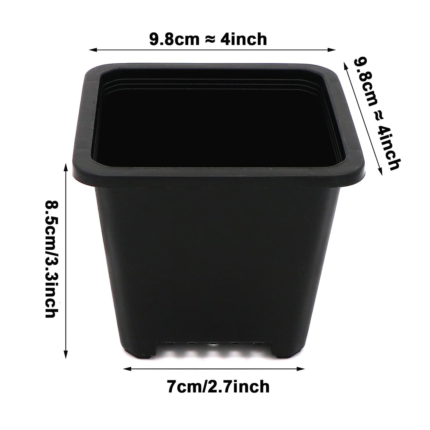 GOETOR 4 Inch Square Nursery Pots, 30 Pack Sturdy & Reusable Plastic Plant Containers Starter Pot with Drainage Holes for Seedlings, Succulents & Garden Plants, Black