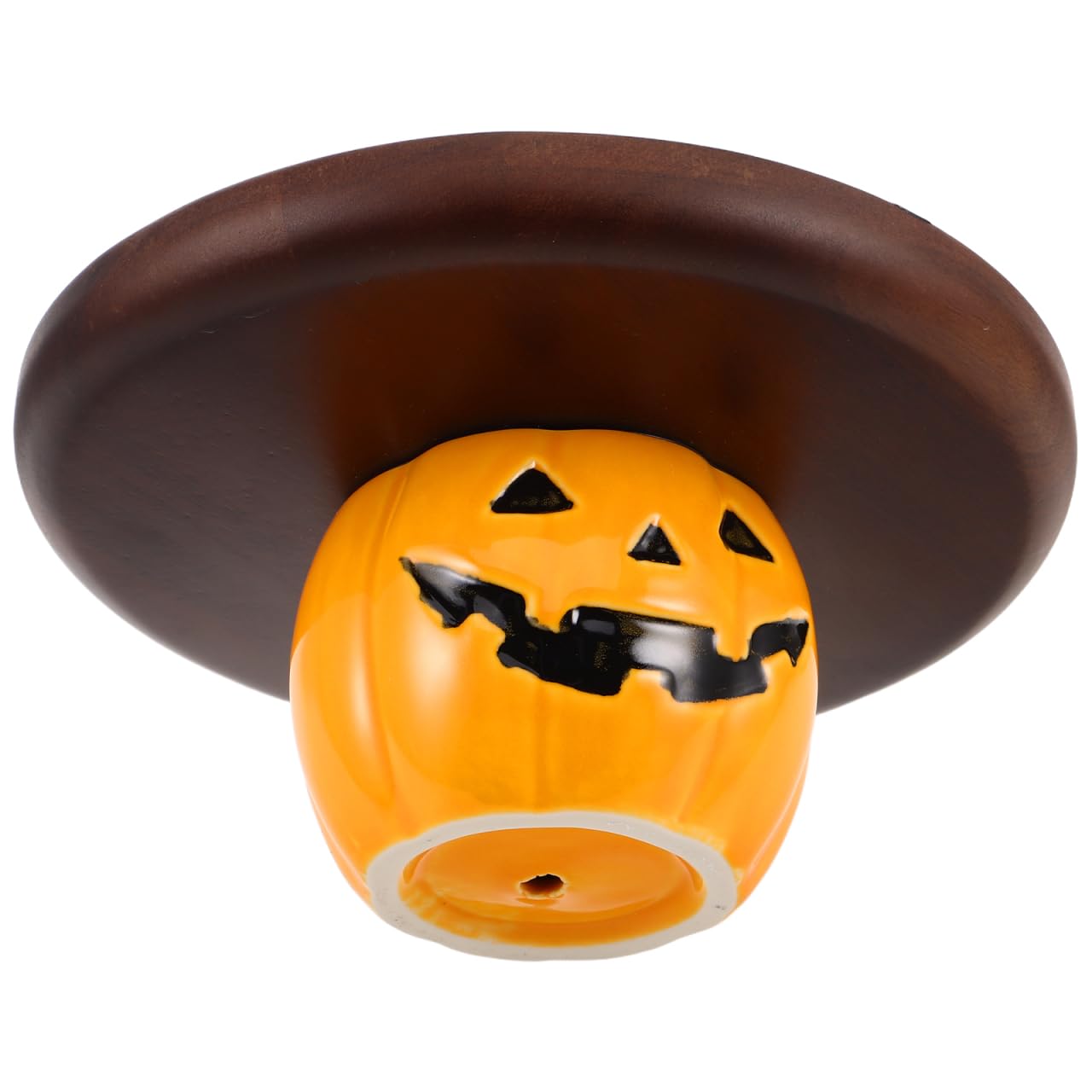 STOBAZA Halloween Pumpkin Serving Tray Rustic Wooden Dessert Platter with Ceramic Stand for Party Snacks Bread Candy Display 8.46X8.46X3.94 Inches