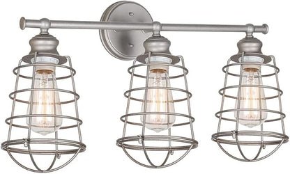 Design House 519728 Ajax Industrial Modern 3-Light Indoor Bathroom Vanity Light with Metal Wire Cage Over the Mirror, Galvanized Steel