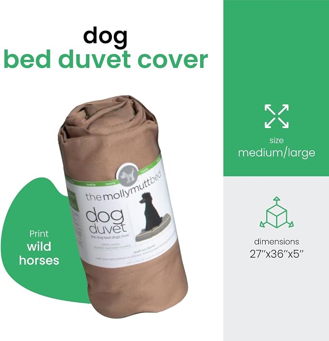 Molly Mutt Medium to Large Dog Bed Cover - Wild Horses Print - Measures 27”x 36”x5’’ - 100% Cotton - Durable - Breathable - Sustainable - Machine Washable Dog Bed Cover