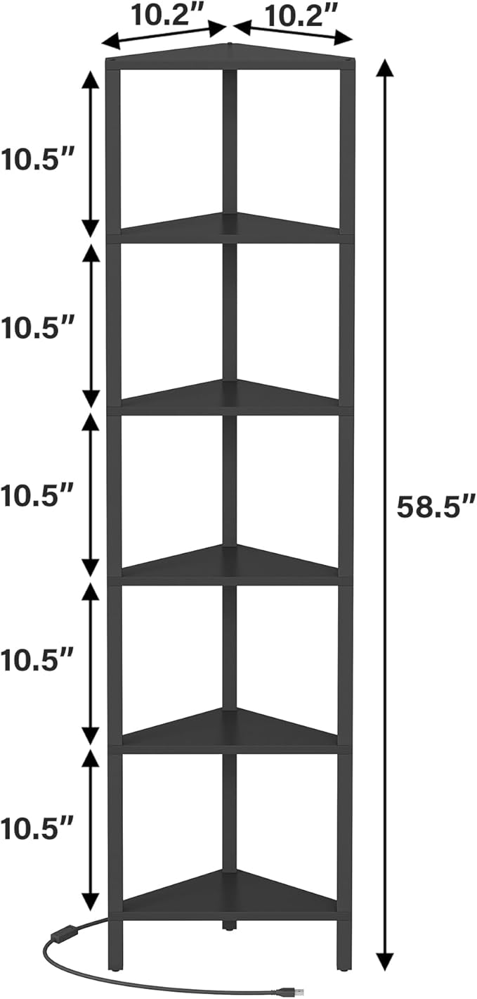 TUTOTAK Corner Shelf with LED Light, 6-Tier Corner Bookshelf