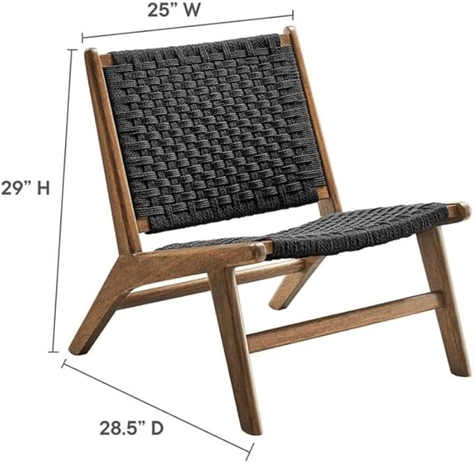 Modway Saoirse Woven Rope Wood Accent Lounge Chair in Walnut Black