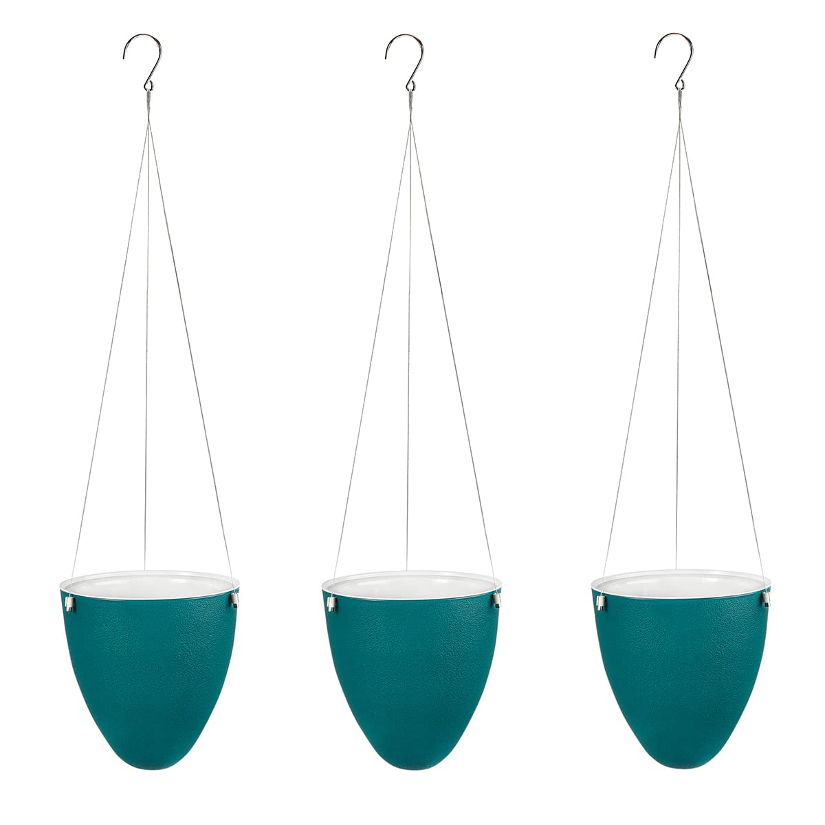 Sungmor Unique Eggshell Self Watering Hanging Planters, 3PC Modern Fashion Teal 7.2" Dia Large Waterself Hanging Pots for Plants, Indoor Outdoor Ceiling Hanging Baskets Flowerpot Wicking Planter Pots
