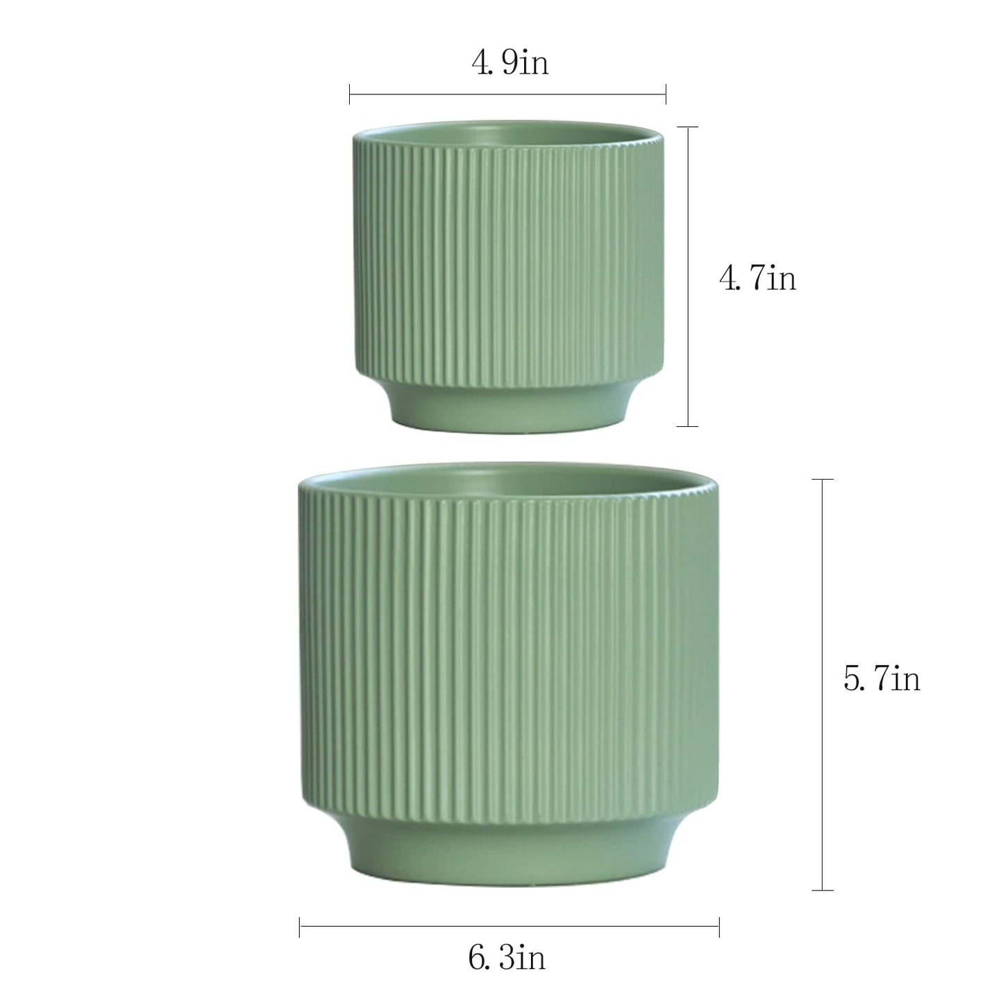 Puoyikt Ceramic 4.9+6.3 inch Planters, Modern Home and Office Flowerpot, Indoor and Outdoor Flowerpot with Drainage Hole (Green)