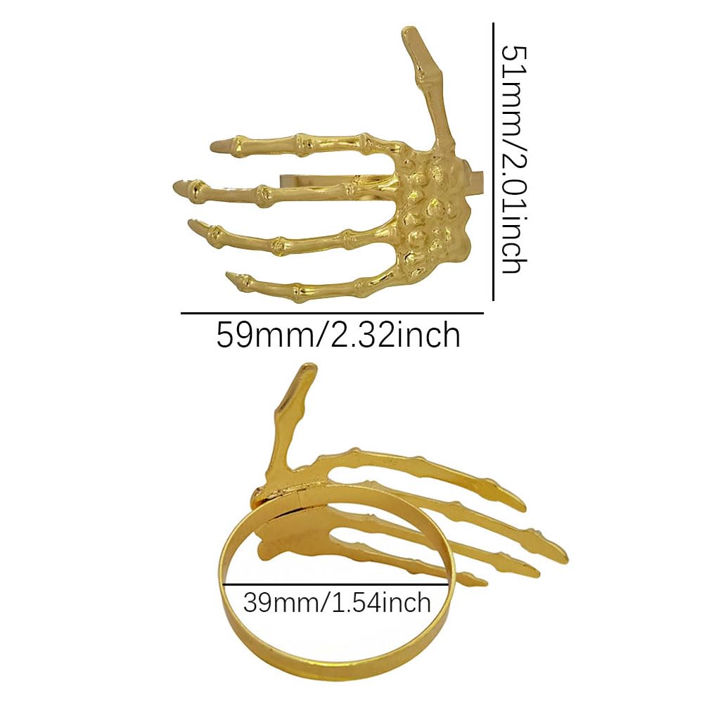 Skull Napkin Rings Set of 12, Gold Skeleton Claw Napkin Ring Metal Holder for Decorative Halloween Cloth Napkins, Home Birthday Daily Party Table Favors Supplies Bar Dinning Cloth Decor