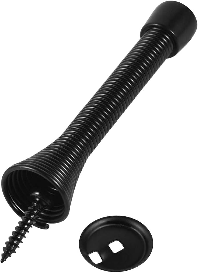 KISEER 24 Pack Spring Door Stops 3 1/4 Inch Flexible Heavy Duty Spring Door Stopper with RustProof Screw Rubber Bumper Tips (Black)