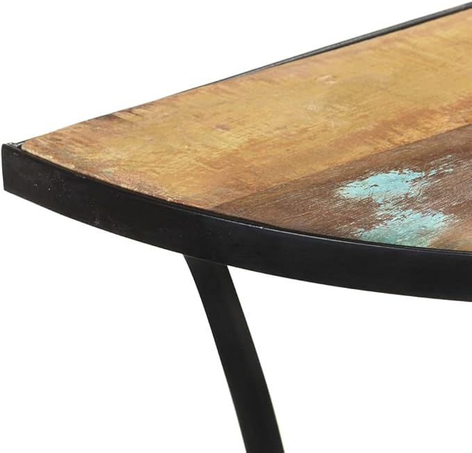Rustic Solid Reclaimed Wood Side Table, Mixed Color Finish Crescent Console