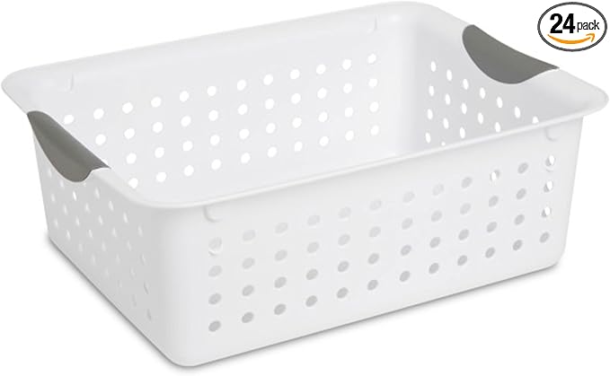 Sterilite 24-Pack Medium Ultra Basket, Open Top Plastic Storage Organizer, White - Classic Baskets for Organizing Countertops, Pantry Shelves, Kitchen Cabinets, Laundry Rooms or Home Offices
