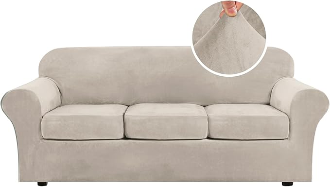 H.VERSAILTEX Modern Velvet Plush 4 Piece High Stretch Sofa Slipcover Sofa Cover