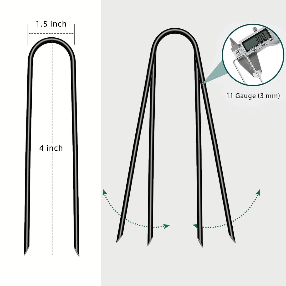 4 inch 25 Pack U Shape Black Garden Stakes,11 Gauge Garden Pins,U-Shaped Tent Stakes,Galvanized Landscape Staples for Yard Lawn,Tube, Landscape Fabrics,Irrigation Hose and Weed Barriers.