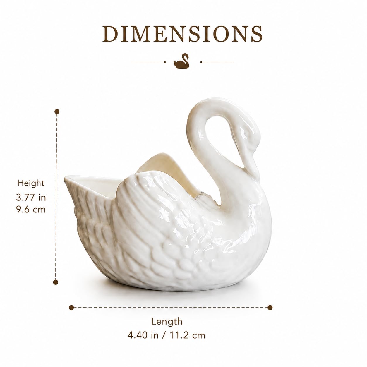 VANZACK Elegant White Ceramic Swan Planter 4.4in Decorative Succulent Flower Pot Swan Vase, Ceramic Swan Decor and Candle Holder for Home Office Gardening