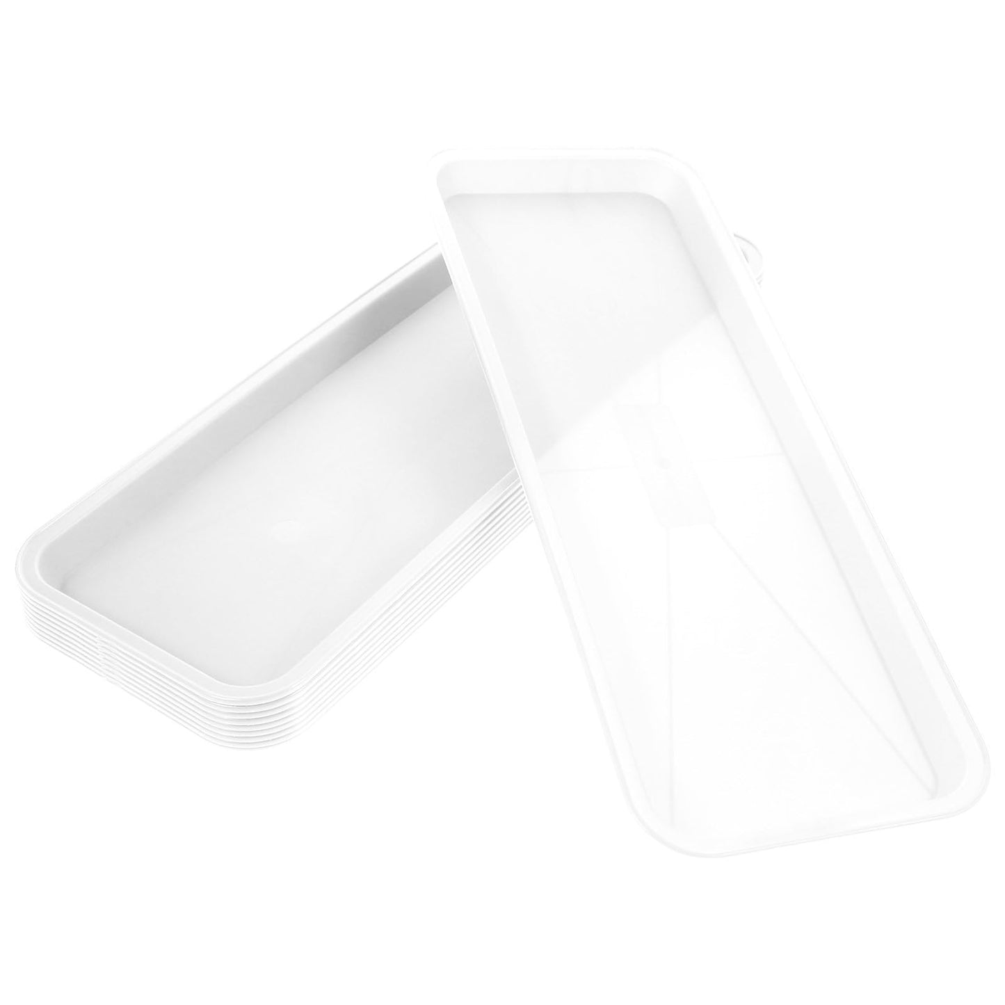 Yardwe 10Pcs Rectangular Plant Tray, Plastic Flower Pot Saucer, Reusable Bonsai Pot Tray, Ideal for Indoor and Outdoor Plants, Prevents Overwatering, Easy to Clean, 15.66 X 5.90 Inch, White