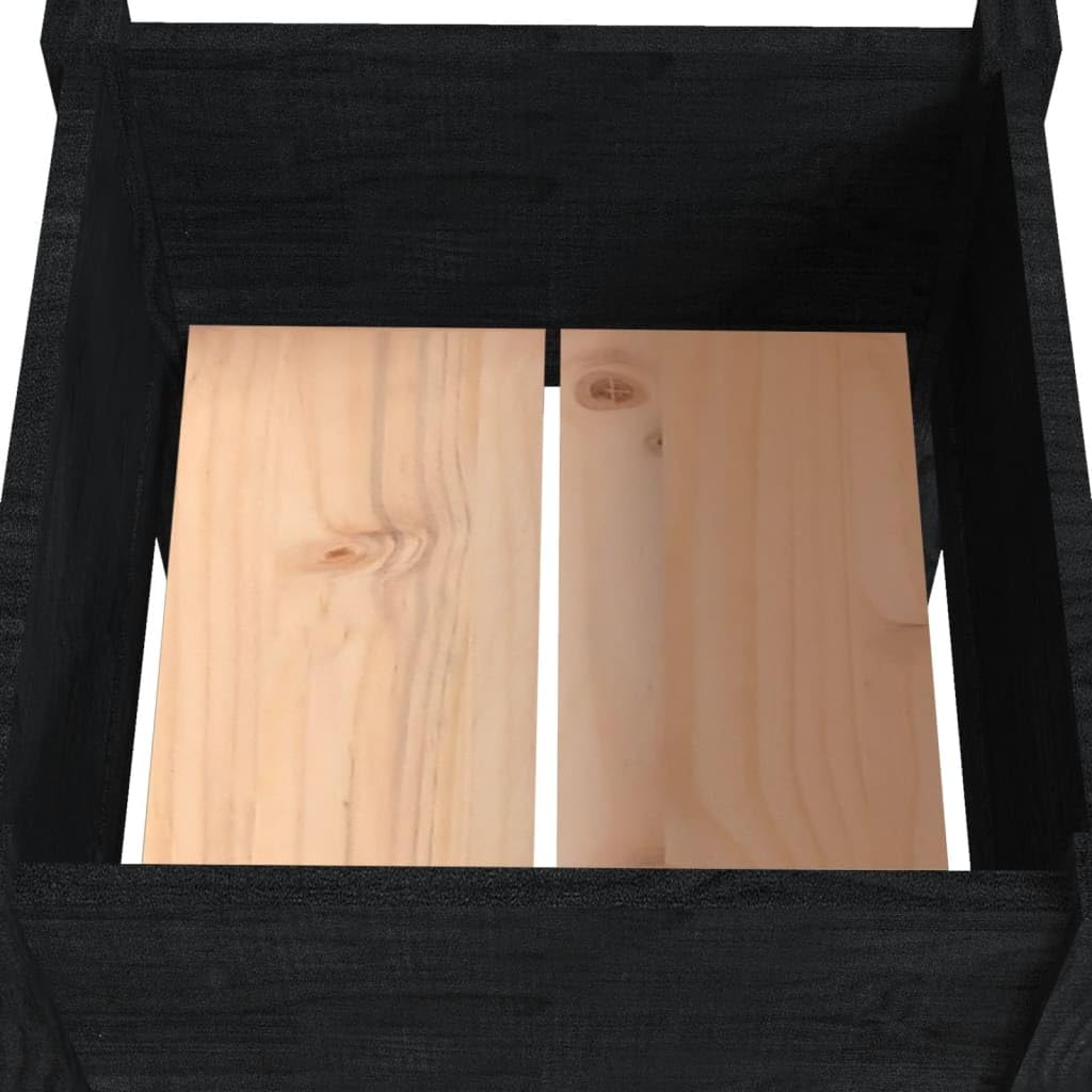 HFXHIJXQ Large Black Square Wooden Planter 19.7"x19.7"x27.6", Solid Pinewood Outdoor Flower Box with Drainage for Patio, Garden, Balcony