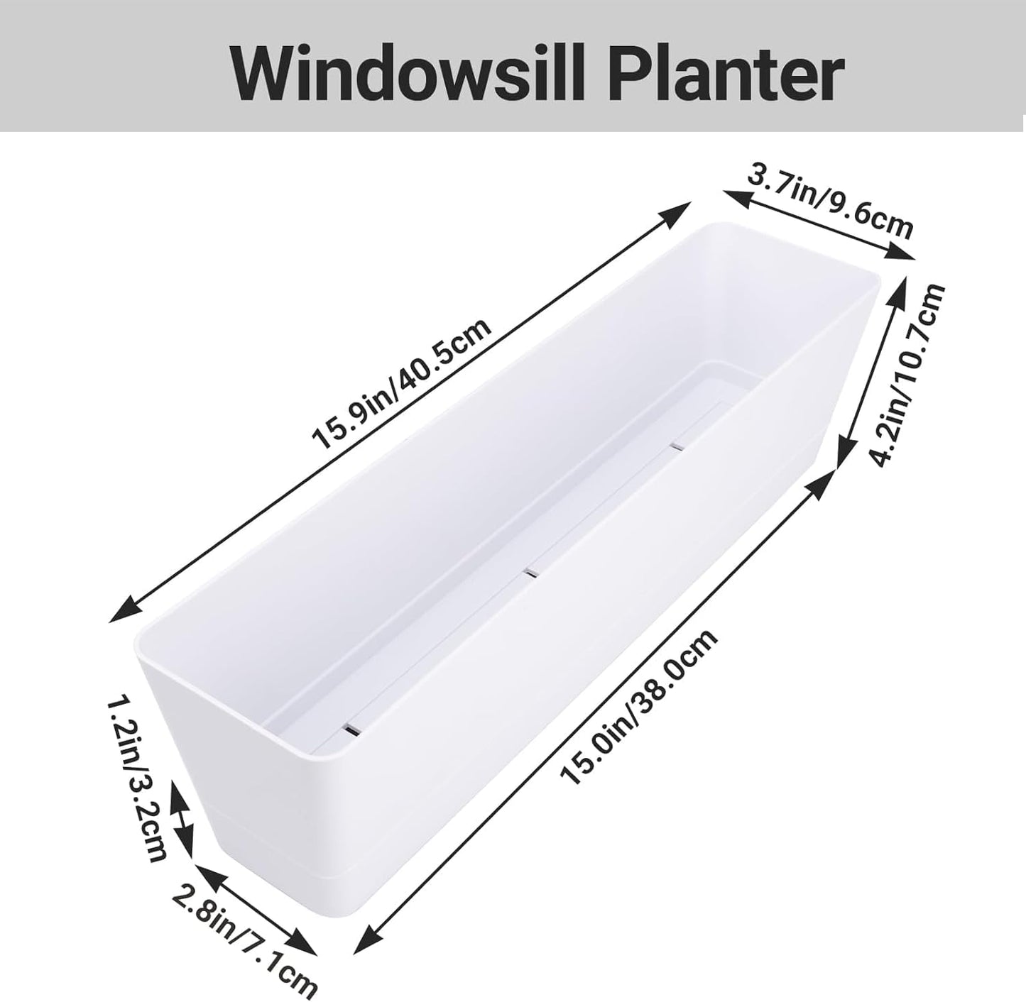 GREANER Window Boxes Planters with 100PCS 4inch Colorful Plant Label, 3PCS 16x3.8 Inch Large Herb Planters with Tray, Indoor Succulent Cactus Flowers Vegetable Plastic Rectangle Pots for Balcony, Offi