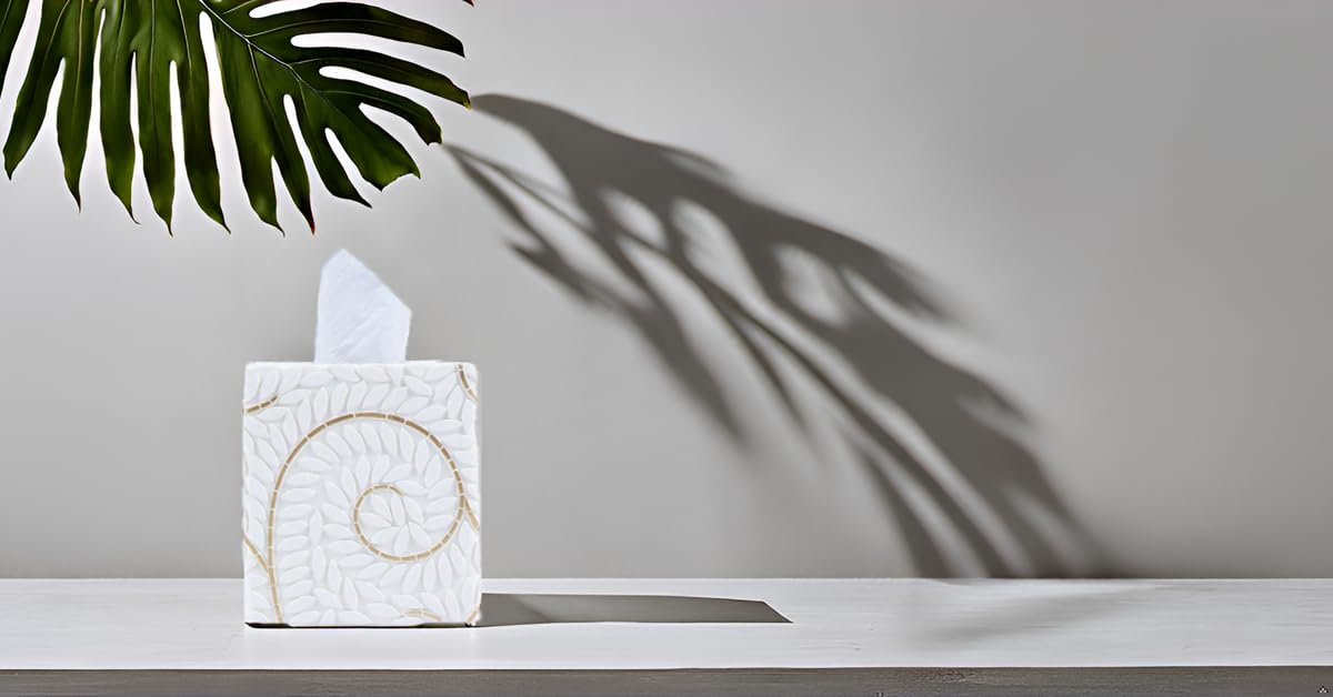 Hymmah Modern Square Tissue Box Cover Holder,Bathroom Accessories Decor Unique Design Tissue Box Cover for Bathroom Vanity Counter Tops Also Great for Bedrooms and Living Rooms
