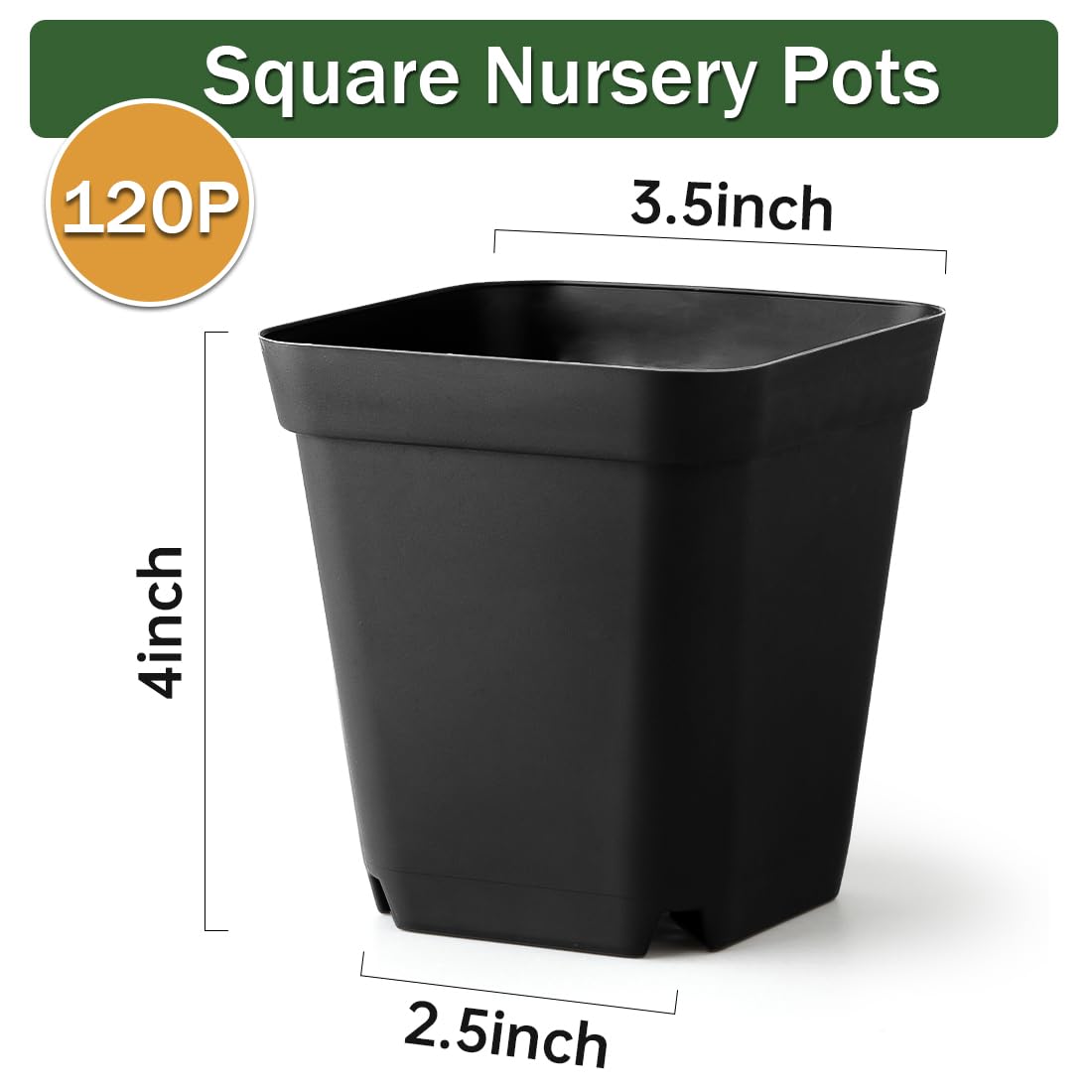 BTPLASTIK Small Plant Pots 3.5 Inch, 120 Pcs Nursery Pots with Drainage Holes, Durable Plastic Succulents Pots for Seedlings, Cuttings (Black)