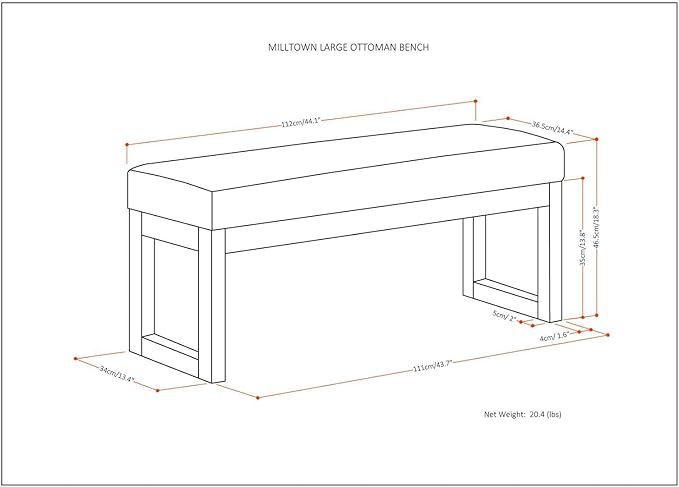 SIMPLIHOME Milltown Large Ottoman Bench