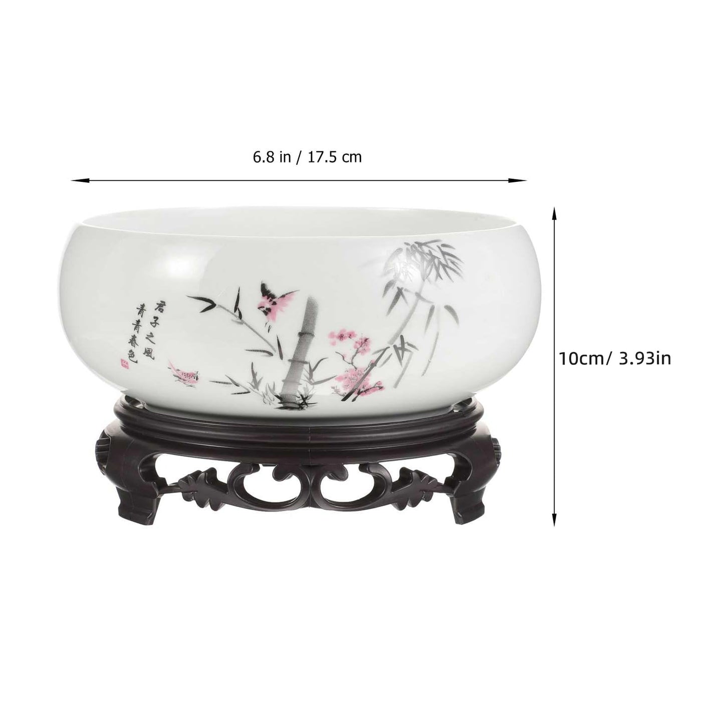Lotus Bowl Flower Pot Ceramic Hydroponic Planter White Porcelain Bonsai Pot with Plastic Base for Indoor Water Planting Lily Lucky Bonsai Home Patio Garden Decor