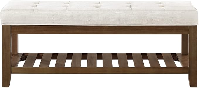 24KF Large Rectangular Upholstered Tufted Linen Ottoman Bench, Padded Bench
