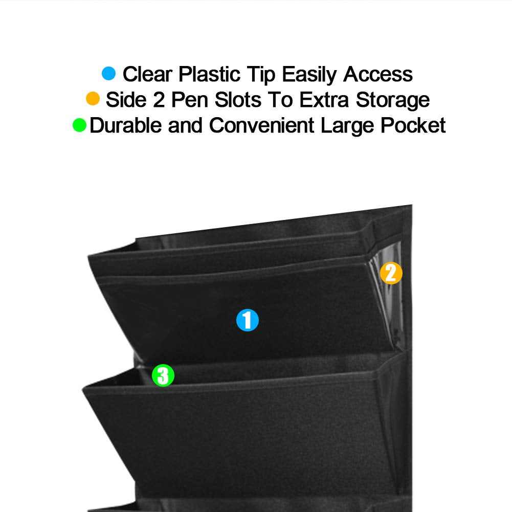 Eamay Hanging File Organizer Wall Mount Storage Pocket Chart, Over The Door Office Supplies Pocket Chart for Classroom, School, Home Use - 2 Over Door Hanger Included (Black)