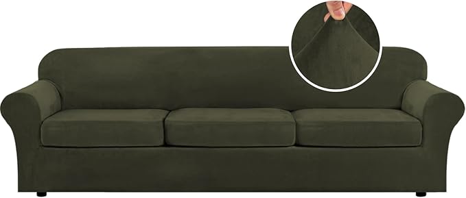 H.VERSAILTEX Modern Velvet Plush 4 Piece High Stretch Sofa Slipcover Furniture