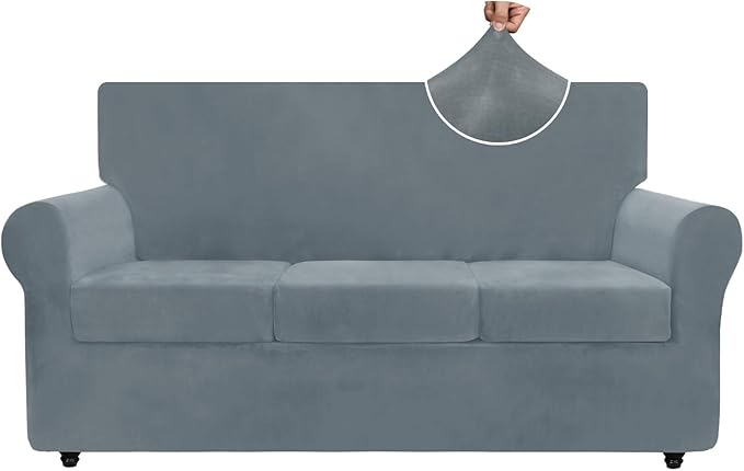 ZNSAYOTX Luxury Velvet Couch Cover 4 Piece Stretch Sofa Covers
