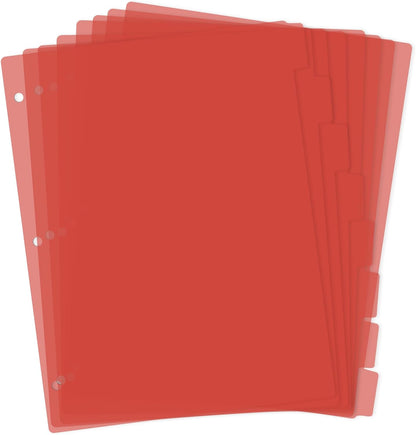 Dark Red Binder Dividers, 8-Tab Sturdy Plastic Dividers, Binder Dividers with Tabs, 3-Ring Binder Plastic Divider Set, Aesthetic Dividers for Binder, Suitable for Notebooks and Binders(Dark Red)