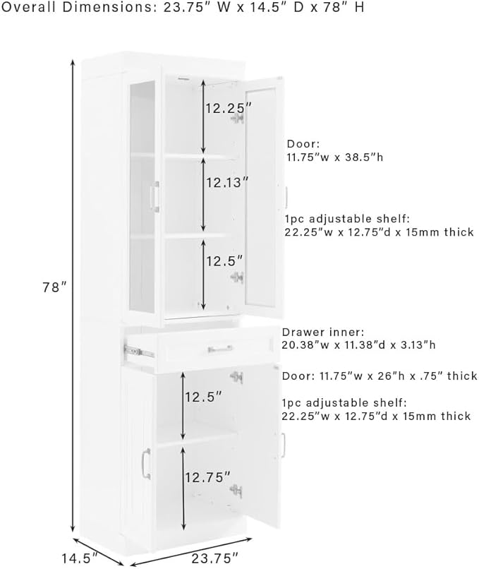 Crosley Furniture Stanton Glass Door Pantry Storage Cabinet