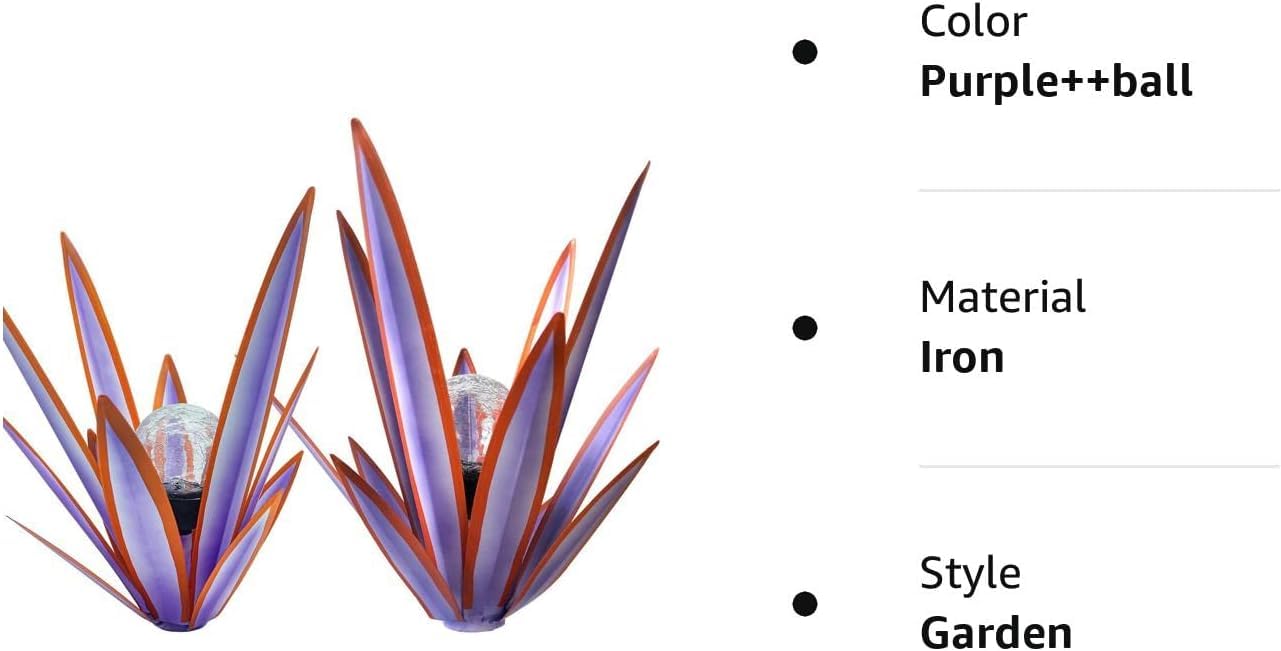 LCJECV Metal Agave Plant Garden Art, 2 Pack Tequila Rustic Sculpture, Rustic Metal Agave Plants Garden Lawn Home Ornaments, for Yard Stakes, Garden Figurines, Outdoor Patio (2 PCS Purple with Light)