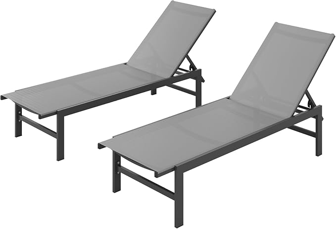 Vexwalx Outdoor Lounge Chairs Set of 2, Aluminum Patio Chaise Lounge Chairs