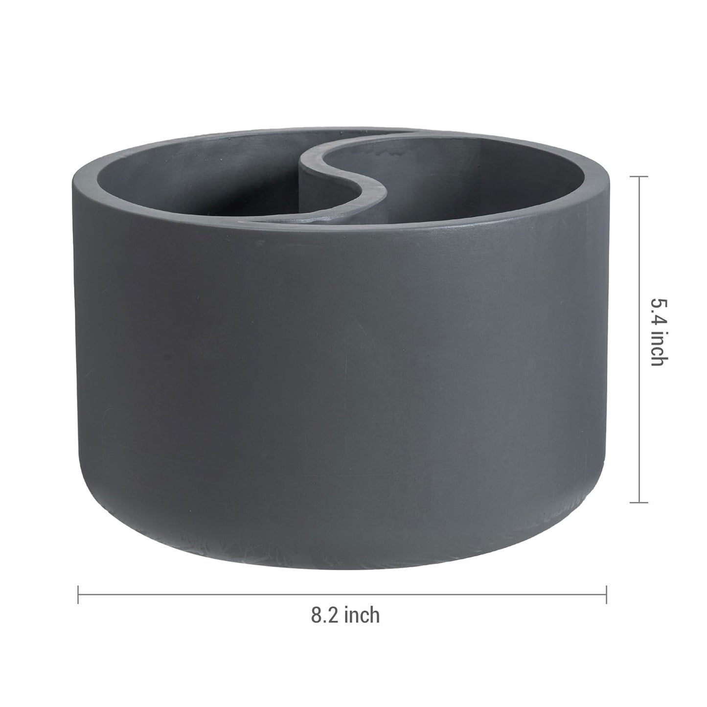 MyGift 8 Inch Round Yin Yang Shaped Gray Concrete Succulent Planter with Drainage Holes, Decorative Indoor Garden Dual Sided Flower Plant Pot for Small Houseplants