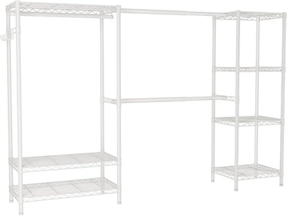 Golpart Heavy Duty Garment Rack Clothes Rack,Large Metal Closet Organizer System Storage Wardrobe,Freestanding Clothing Rack with 9 Adjustable Wire Shelves&3 Hang Rods,MaxLoad 1500lbs White