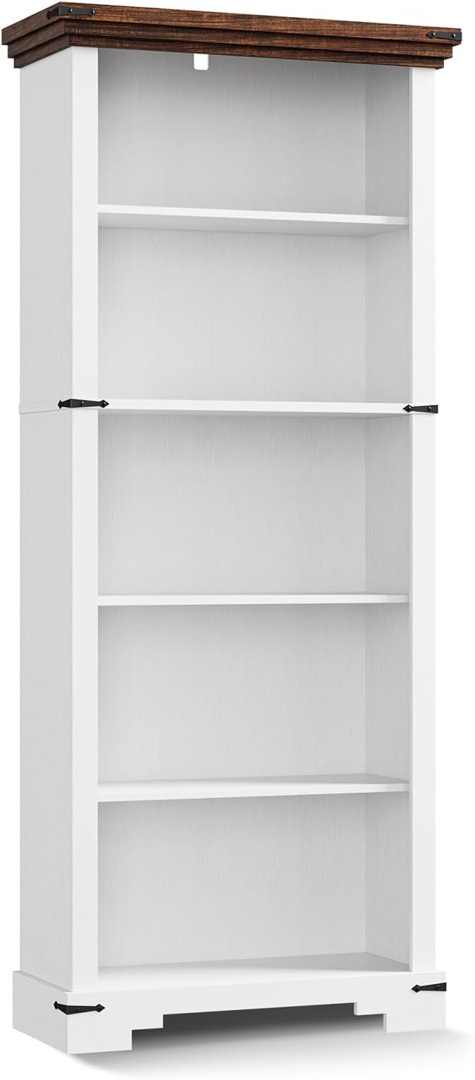 5-Tier Farmhouse Bookshelf, 61.1 inch Tall Bookcase