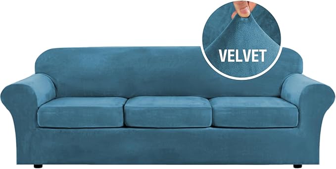 H.VERSAILTEX Velvet 4 Piece High Stretch Sofa Slipcover Cover Furniture
