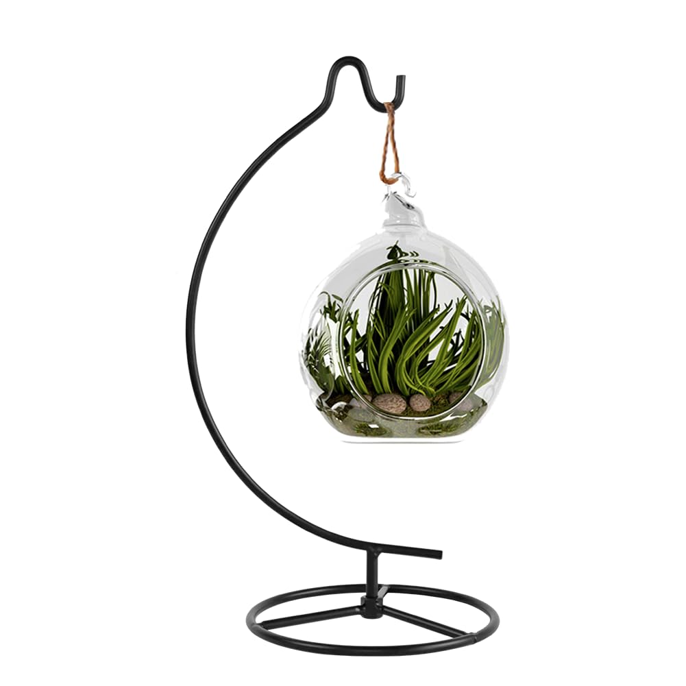 Fosinz 11 Inch Black Ornament Display Stand, Metal Ornament Hanger Stand, Sturdy Hook for Hanging Glass Ball(6inch), Christmas Ornament, Air Plant Terrarium, Witch Ball, Home Wedding Decoration (Metal Black)
