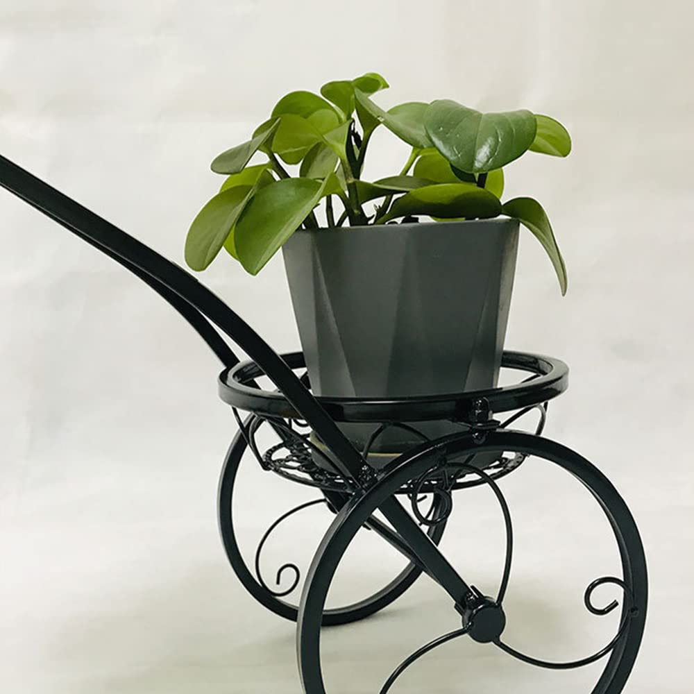 Iron Flower Plant Stand 3 Potted Bicycle Shape Garden Planters Rack Patio Metal Display Shelf Stand Indoor Outdoor (Black- Round) (20.1inh) (Black )