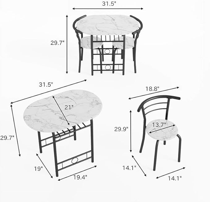 Shahoo 3-Piece Wooden Dining Table Set, Kitchen Breakfast Nook Sets