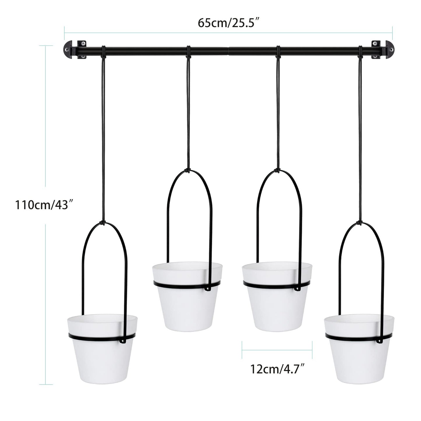 E-Know Hanging Planter Hanging Plant Holder, 6 Inch 4 Indoor Plastic Plant Pots, Wall/Window Plant Hanger Indoor Herb Garden