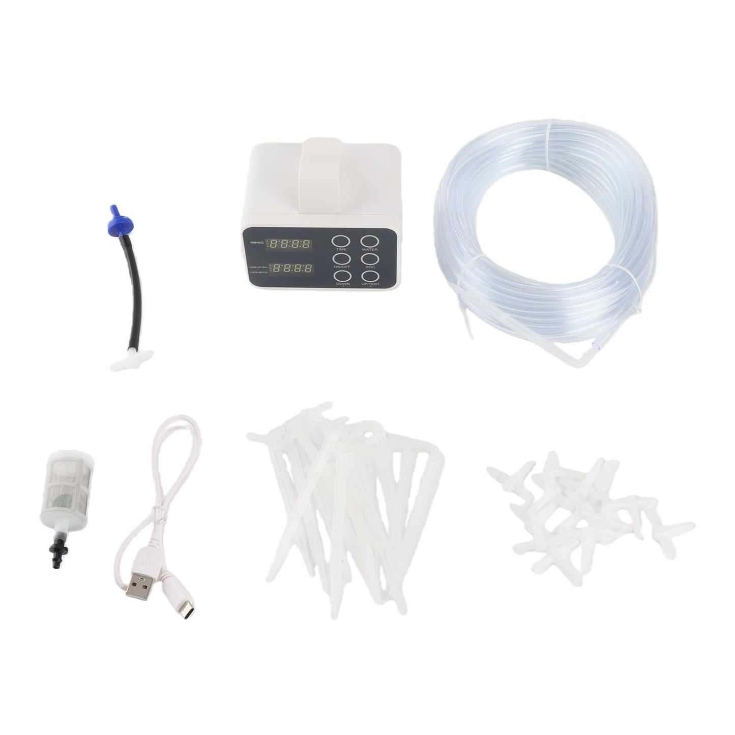 Focket Drip Irrigation System, Programmable Schedule IP65 Weather Proof Anti Siphon Self Watering System, Automatic Plant Waterer with 15 Drippers T Shaped Connectors for Indoor Plants