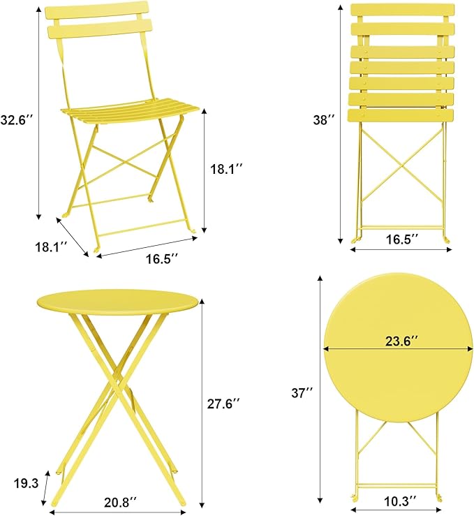 GarveeLife 3 Piece Outdoor Bistro Set, Metal Patio Furniture Set