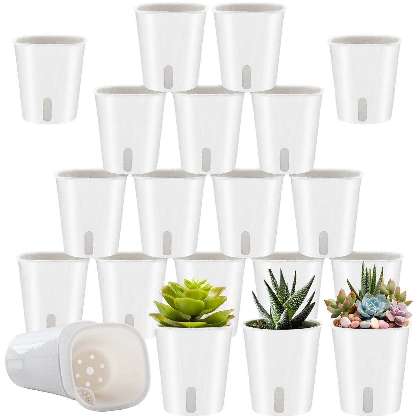 Orepzinc 20 Pcs 3 Inch Self Watering Pots Self Watering Planters for Indoor Plants Plastic Self Watering Plant Pot Garden Flower Pots with Water Level Indicator Vents for Herbs